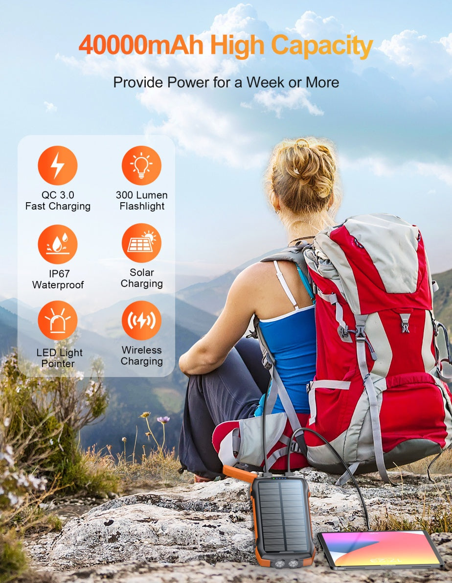 The Beast: 20,000mAh Solar Power Bank with Flashlight & Wireless Charging