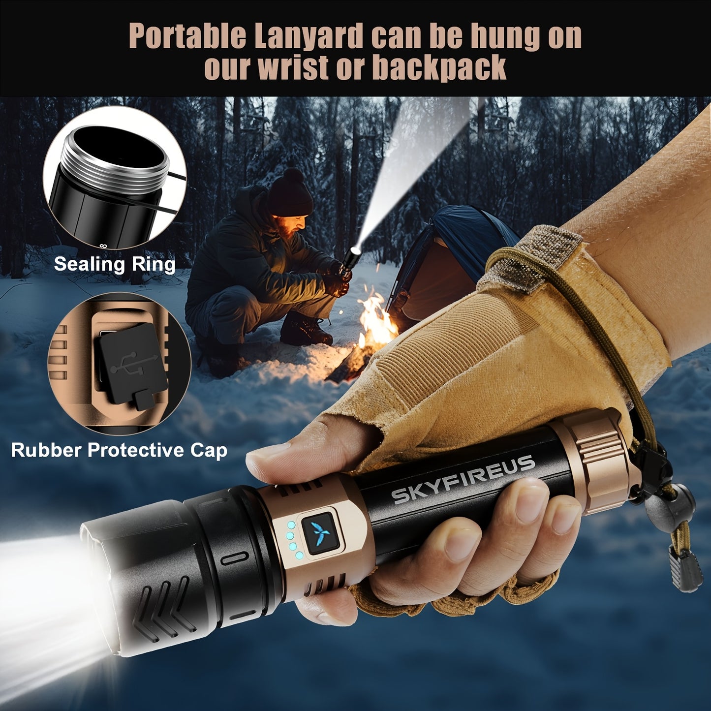 Flashlight High Lumens, Super Bright Rechargeable Flashlight with Ignition Lens, Zoomable, Four Modes, Flash Light for Camping Essentials, Outdoor, Home