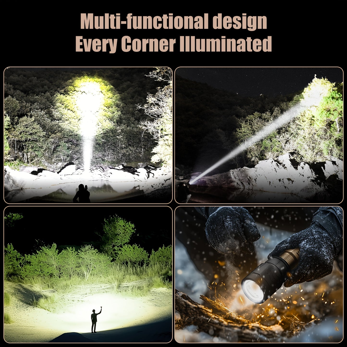 Flashlight High Lumens, Super Bright Rechargeable Flashlight with Ignition Lens, Zoomable, Four Modes, Flash Light for Camping Essentials, Outdoor, Home