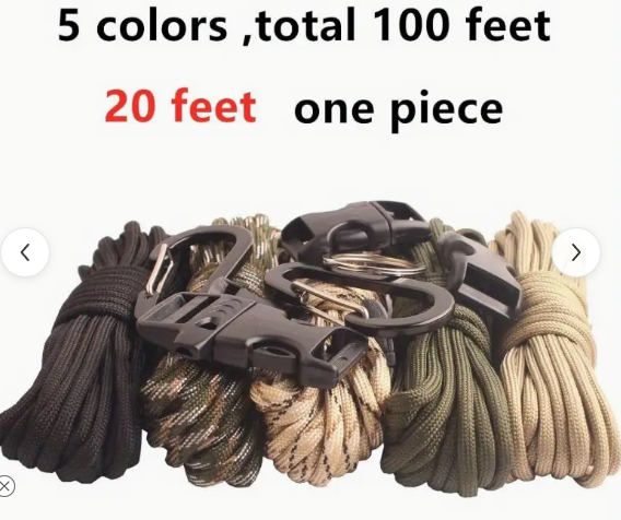 Prep-Ready 550 Paracord Prepping & Crafting Kit β 5 Buckles, 100 Feet of Survival-Grade Rope