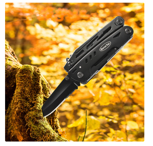 RoverTac Multitool Pocket Knife Tactical Camping Survival Knife Gifts for Men Dad Husband 18 in 1 Multi Tool Knife Pliers Scissors Saw Corkscrew 9-Pack Screwdrivers with Safety Lock and Nylon Sheath