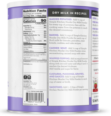 Instant Nonfat Dry Milk - 50 Serving #10 Can