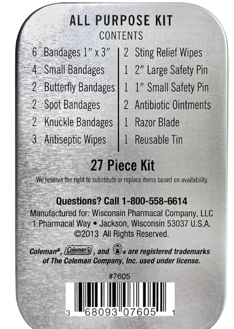 All Purpose Mini First Aid Kit, 27-Piece Assortment for Emergency Kit, Travel-Friendly, Latex-Free Bandages by Coleman