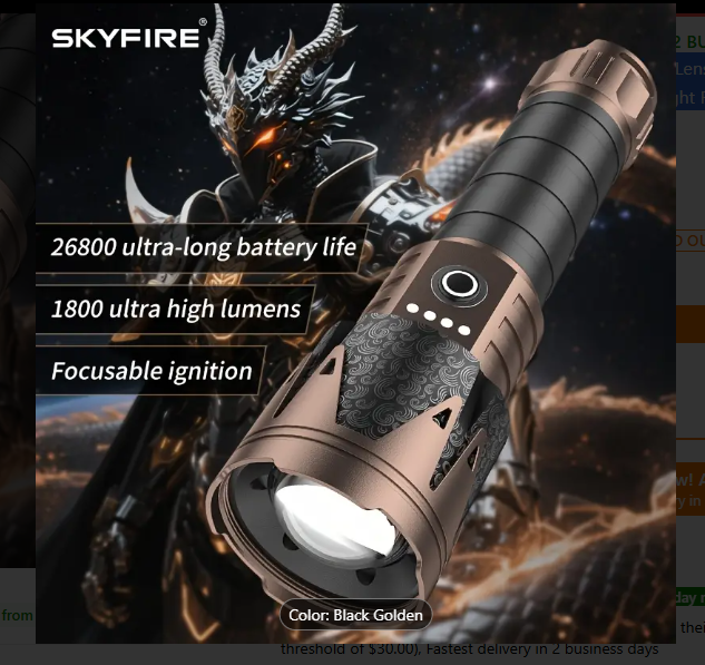 SKYFIRE LED Flashlight — Light It Up, Start a Fire, Save the Day