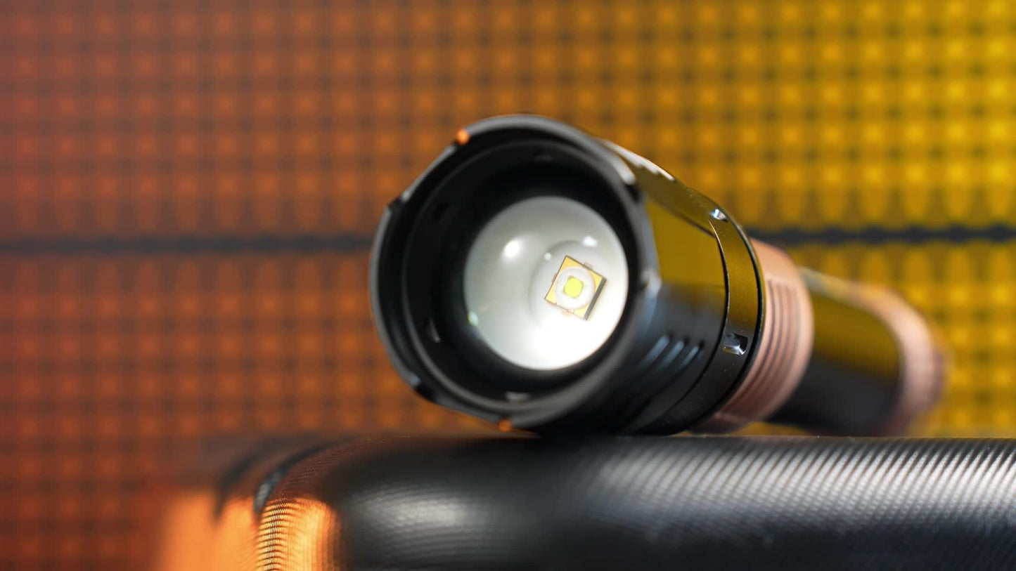 Flashlight High Lumens, Super Bright Rechargeable Flashlight with Ignition Lens, Zoomable, Four Modes, Flash Light for Camping Essentials, Outdoor, Home