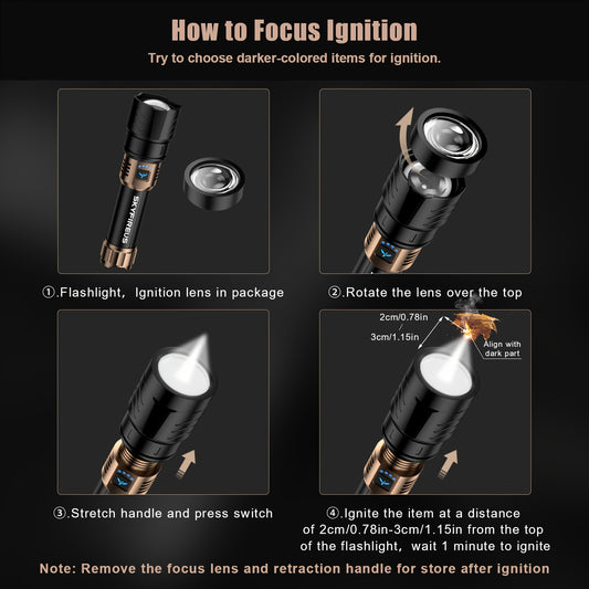 Flashlight High Lumens, Super Bright Rechargeable Flashlight with Ignition Lens, Zoomable, Four Modes, Flash Light for Camping Essentials, Outdoor, Home