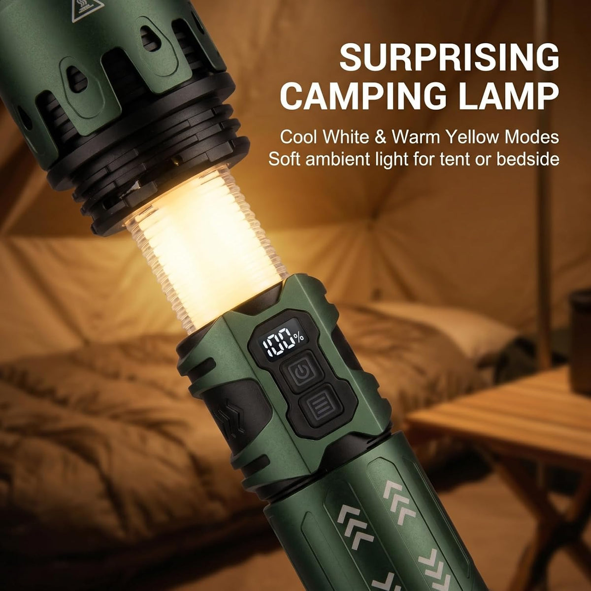 Skyfire Rechargeable LED Flashlight 3000 Lumens with Camping Light-Green