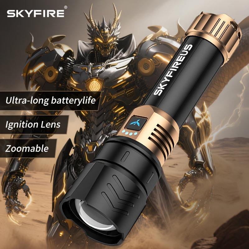 Flashlight High Lumens, Super Bright Rechargeable Flashlight with Ignition Lens, Zoomable, Four Modes, Flash Light for Camping Essentials, Outdoor, Home