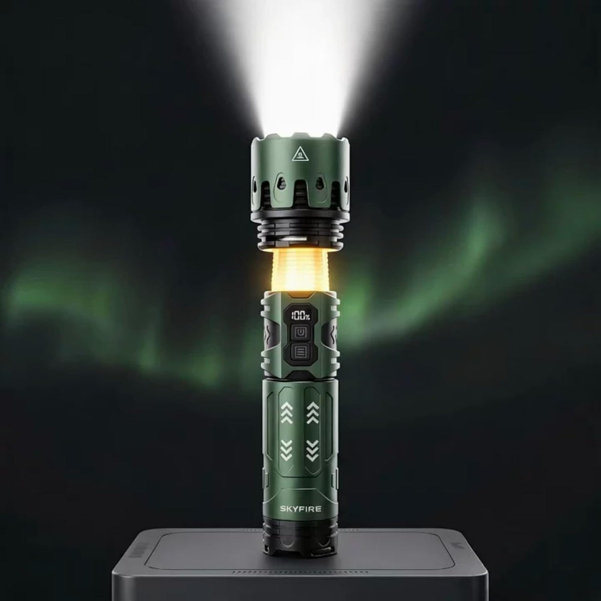 Skyfire Rechargeable LED Flashlight 3000 Lumens with Camping Light-Green