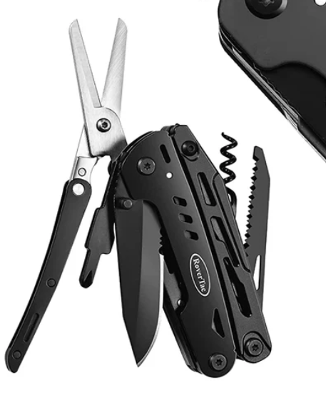 RoverTac Multitool Pocket Knife Tactical Camping Survival Knife Gifts for Men Dad Husband 18 in 1 Multi Tool Knife Pliers Scissors Saw Corkscrew 9-Pack Screwdrivers with Safety Lock and Nylon Sheath