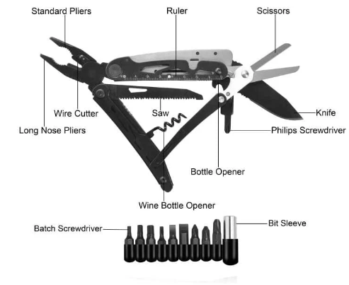 RoverTac Multitool Pocket Knife Tactical Camping Survival Knife Gifts for Men Dad Husband 18 in 1 Multi Tool Knife Pliers Scissors Saw Corkscrew 9-Pack Screwdrivers with Safety Lock and Nylon Sheath