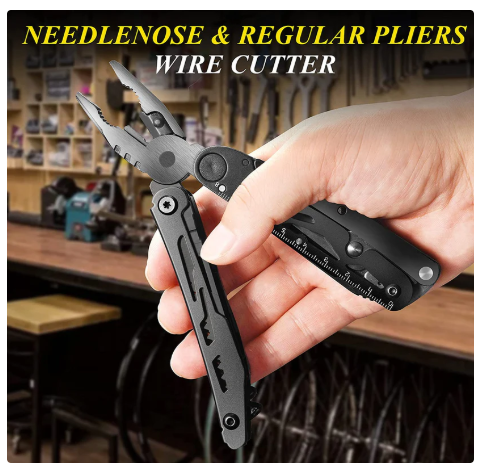 RoverTac Multitool Pocket Knife Tactical Camping Survival Knife Gifts for Men Dad Husband 18 in 1 Multi Tool Knife Pliers Scissors Saw Corkscrew 9-Pack Screwdrivers with Safety Lock and Nylon Sheath