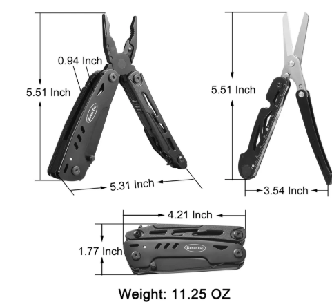RoverTac Multitool Pocket Knife Tactical Camping Survival Knife Gifts for Men Dad Husband 18 in 1 Multi Tool Knife Pliers Scissors Saw Corkscrew 9-Pack Screwdrivers with Safety Lock and Nylon Sheath