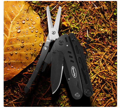 RoverTac Multitool Pocket Knife Tactical Camping Survival Knife Gifts for Men Dad Husband 18 in 1 Multi Tool Knife Pliers Scissors Saw Corkscrew 9-Pack Screwdrivers with Safety Lock and Nylon Sheath