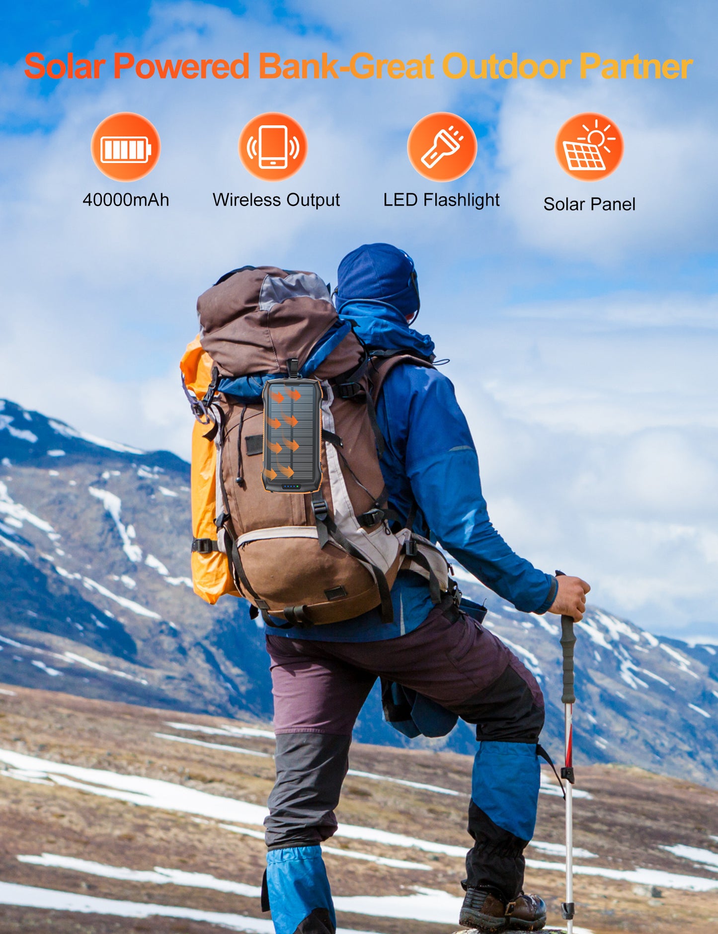 The Beast: 20,000mAh Solar Power Bank with Flashlight & Wireless Charging