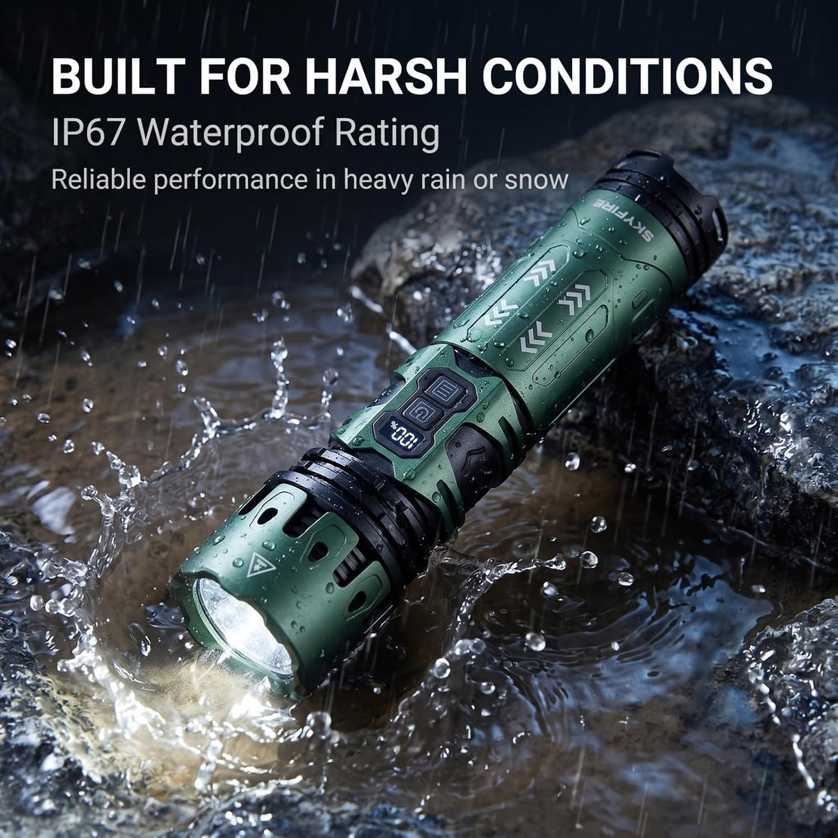 Skyfire Rechargeable LED Flashlight 3000 Lumens with Camping Light-Green